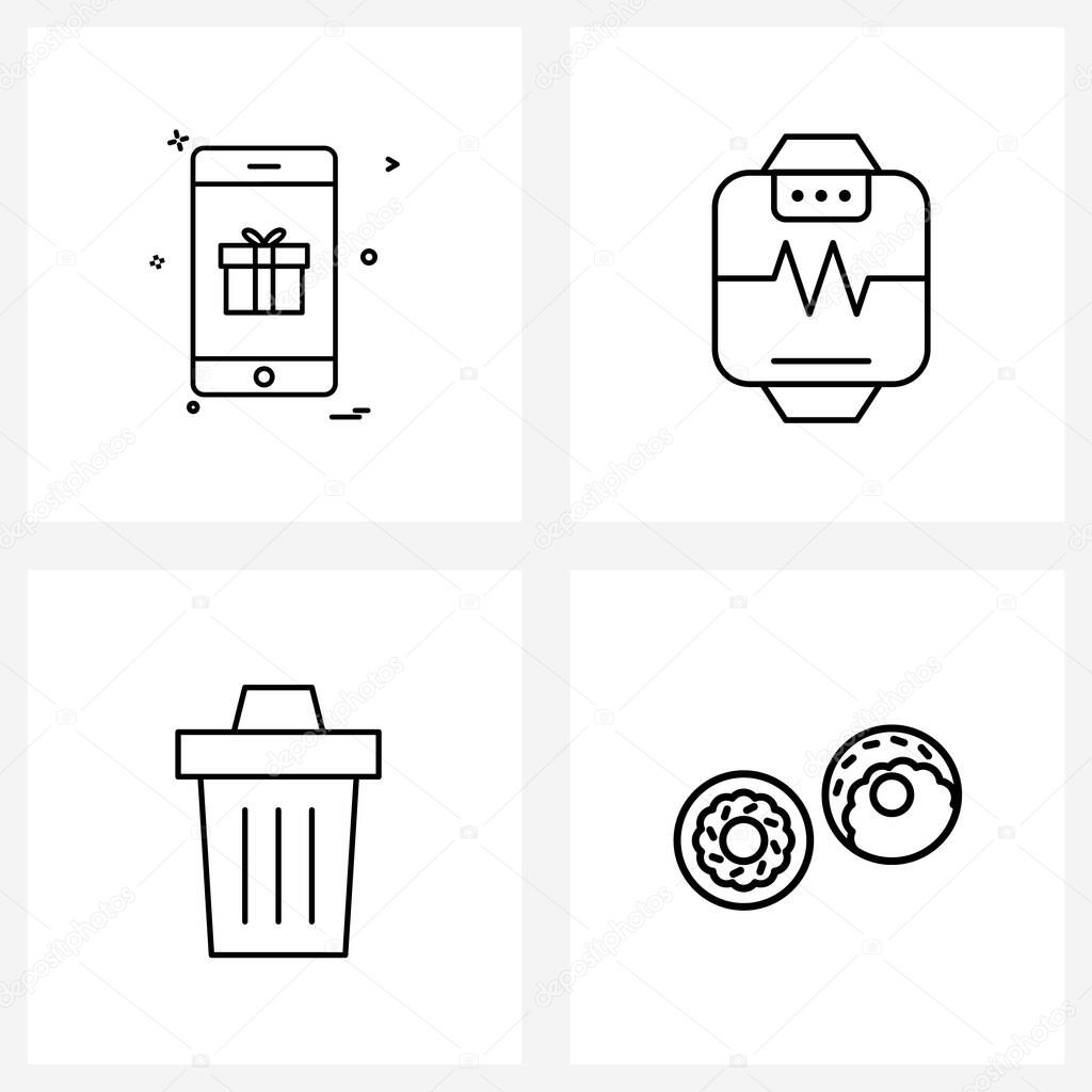 4 Universal Line Icon Pixel Perfect Symbols of gift box; been; gift; heart beat; garbage Vector Illustration