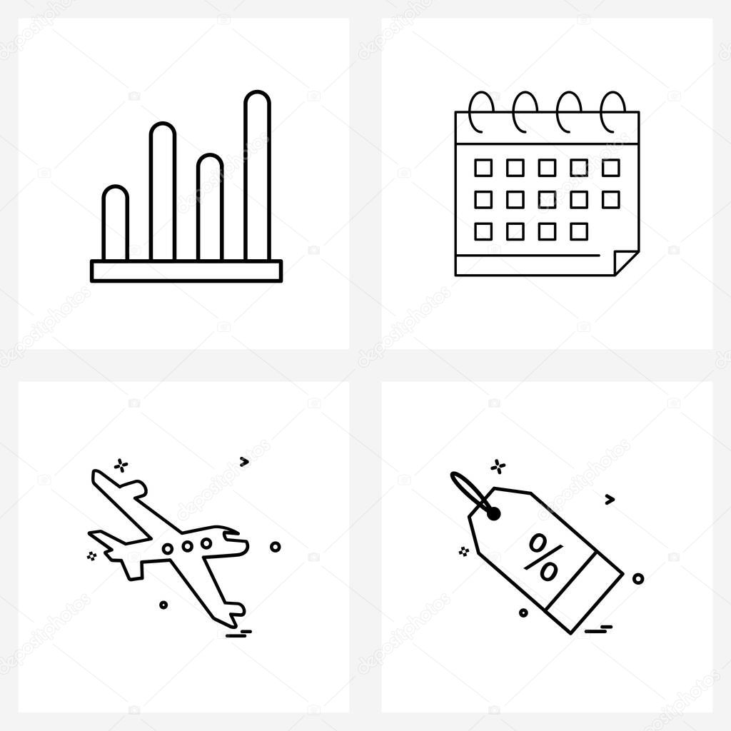 Set of 4 Simple Line Icons for Web and Print such as chart; plane; graphics; travel; sale Vector Illustration