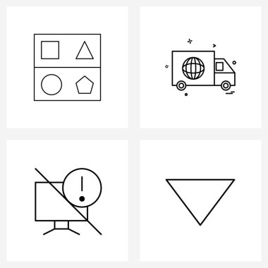 Web Uygulamaları tasarımı, ekran, araç, dünya, ok vektörü illüstrasyonu için 4 Evrensel Satır Simgesi paketi