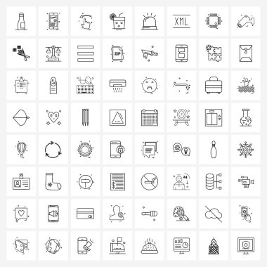 Web ve Mobil hastane için 64 Evrensel Satır Simgesi, tıbbi, eller, yemek, sağlıklı Vektör İllüstrasyonu