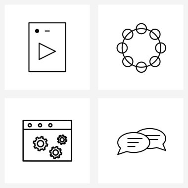 Mobil; gear; play; business; chat Vector Illustration gibi 4 Vektör Satır Simgelerinin Piksel Mükemmel Kümesi