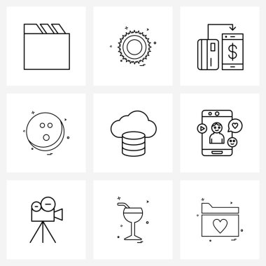 Modern Style Set 9 satır Pictograph Grid tabanlı spor, oyun, bowling, finans Vector Illustration
