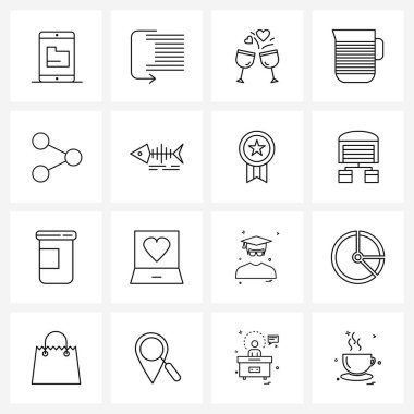 16 Satır Simgesi ve Paylaşım Sembolleri, Yemek, Adım, Kahve, İçecekler Vektör İllüstrasyonu