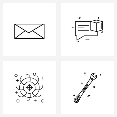 UI Posta, boşluk, acil durum, sms, anahtar vektörü illüstrasyonunun 4 Temel Satır Simgesi