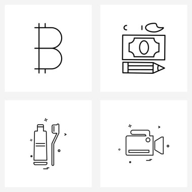 Bozuk para, diş macunu, finans, para, fırça vektörü illüstrasyonu için 4 Kullanıcı Simgesi ve simge kümesi