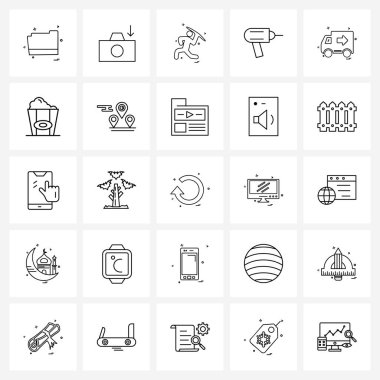 Taşıma, donanım, oyun, işçilik, sondaj makinesi illüstrasyonu için 25 Satır Simgesi Stock Vektör Simgesi