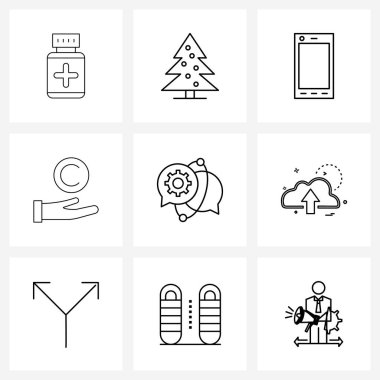 9. satır Pictograph Grid tabanlı sohbet, sms, mobil, durum, telif hakkı vektörü illüstrasyonundan oluşan modern biçim kümesi