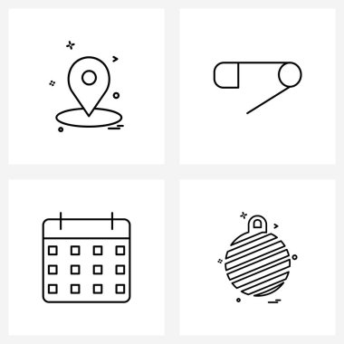 4 Satır Simge İşaretleri ve Navigasyon, Takvim, Navigasyon, Pin, Gün Vektörü Resimleri