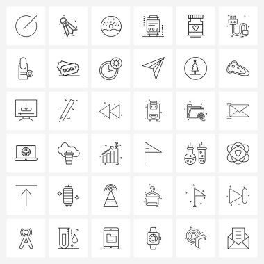 İzole edilmiş Semboller Hastanenin, servisin, donutun, ağın, bilgi vektörü illüstrasyonunun 36 Basit Satır Simgesi