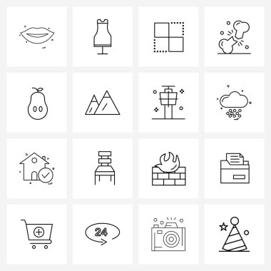 Gıda, kırık, sınır, kemik, kaza vektörü illüstrasyonu için 16 UI simgesi ve sembolü kümesi