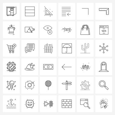 Düğme, sağ, ölçek, paragraf, ilk satır Vektör İllüstrasyonunun 36 Modern Satır Simgesi