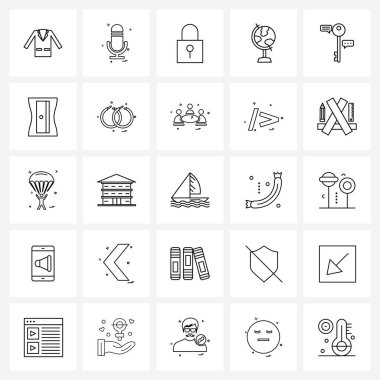 25 Modern Satır Eğitim Simgesi Evrensel Sembolleri, sms, giriş, kilit anahtarı, iş Vektörü İllüstrasyonu
