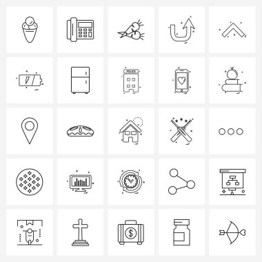 Satır Simgesi: 25 Modern Şarj, pil, yemek, pil, ok vektörü çizimi