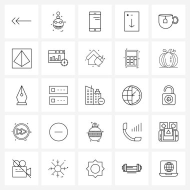 Mobil UI Hattı Simgesi 25 Modern Pictogram yiyecek, çay, hücre, aşağı, akıllı telefon vektör ilülasyonu
