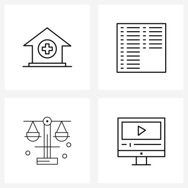 Hastanenin 4 Basit Satır Simgesi; Yatırım; Sağlık; Liste; Yasa Vektörü İllüstrasyonu