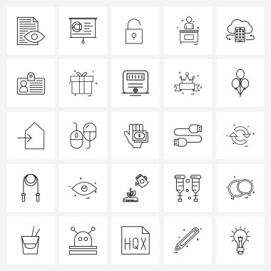 25. satır Pictograph Grid tabanlı modern biçim seti ağ tabanlı, mobil, koruma, bulut, resepsiyon vektörü ilülasyonu
