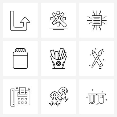 Modern Vector Line Illustration of 9 Simple Line Icons of eat, meal, data, food, bottle Vector Illustration