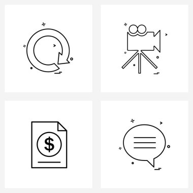 4 Satır Simge İşaretleri ve ok, fatura, yeniden başlatma, film, ileti Vektör İllüzyonu Sembolleri