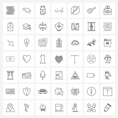 49 Satır Simgesi ve araba sembolü seti, sigara, tıbbi, tıbbi, puro taşıyıcı illüstrasyonu