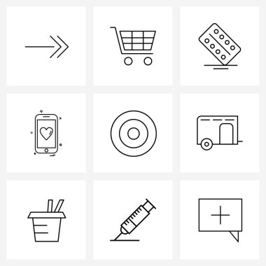 Hedef, hedef göz, tablet, telefon, mobil vektör illüstrasyonu 9 Modern Satır Simgesi kümesi