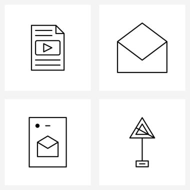 Dosya biçimi, telefon, açık, e- posta, e-posta İllüstrasyonunun 4 Modern Simgesi Satır Simgesi