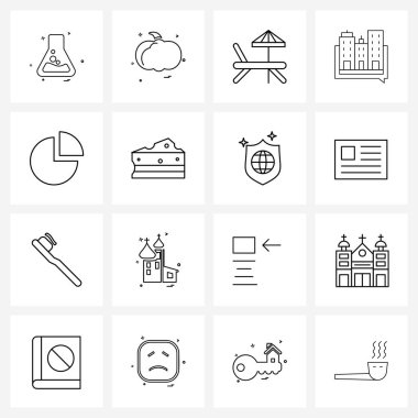 16 Evrensel Simge Pikseli Grafik, pasta grafiği, bank, finans, binalar Vektör İllüzyonu