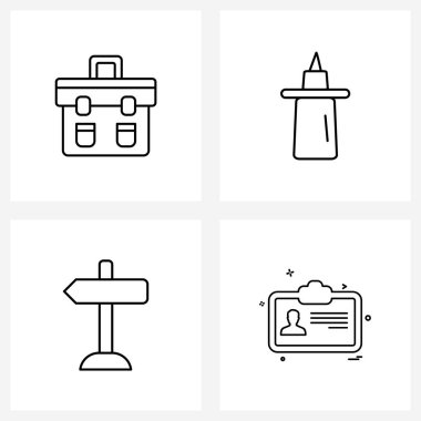 Satır Simgesi 4 Modern Simge seti, sol, kamp, zippo, pano Vektör İllüstrasyonu