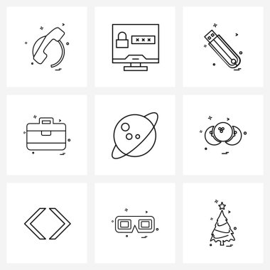 9 Modern Satır Astroloji Simgesi Evrensel Sembolleri, çanta, çanta, çanta, çanta Vektör İllüstrasyonu