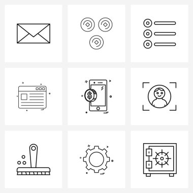 Web düzeni, web, para, puanlar için 9 Satır Simgesi Stok Vektör Simgesi Kümesi Vektör İllüstrasyonunu seçin