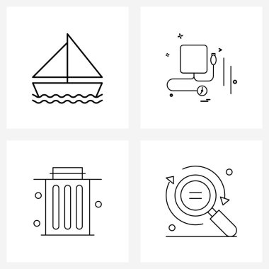 Tekne, çöp kutusu, yelken, tıp, arayüz vektör ilülasyonu için 4 Kullanıcı Simgesi ve simge kümesi