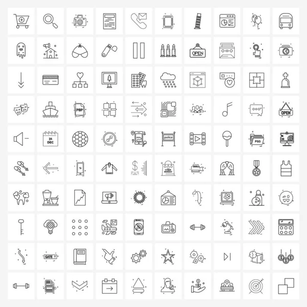 100 Interface Line Icône Ensemble Symboles Modernes Sur Téléphone Appel — Image vectorielle