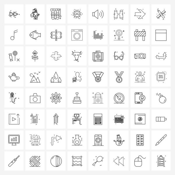 Простой набор из 64 линейных иконок, таких как динамика, громкость, вода, лето, погода
