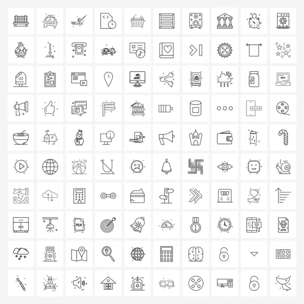 Mobile Line Icon Set 100 Modern Pictograms Basket Fruit Basket — Stock Vector