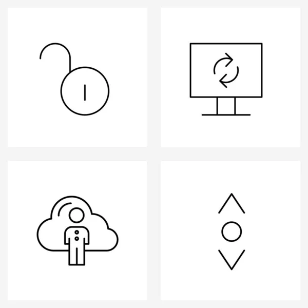 Set Von Einfachen Zeilensymbolen Für Schlüssel Cloud Computer Synchronisation Rechte — Stockvektor