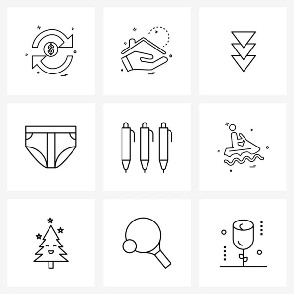 Conjunto Línea Icono Signos Símbolos Barco Pluma Abajo Editar Paños — Vector de stock