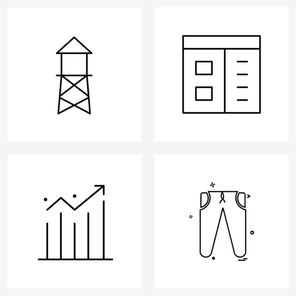 Zestaw Znaków Ikony Linii Symboli Gospodarstwa Wykres Wieża Sieć Statystyki — Wektor stockowy