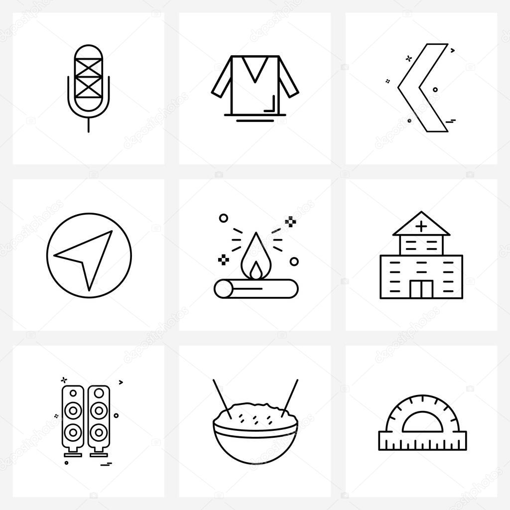 Pixel Perfect Set of 9 Vector Line Icons such as camp, pointer, arrow, map, next Vector Illustration