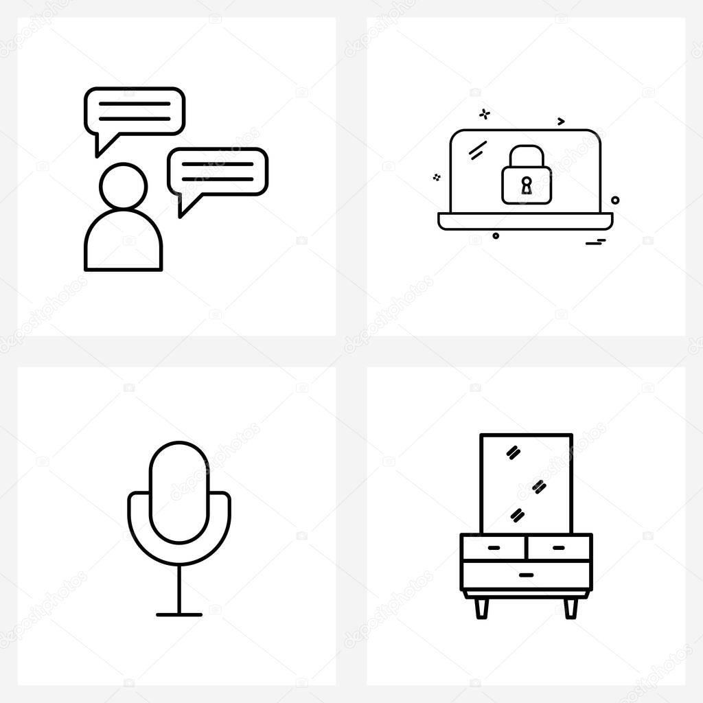 Set of 4 UI Icons and symbols for assistance, mic, conversation, locked, record Vector Illustration