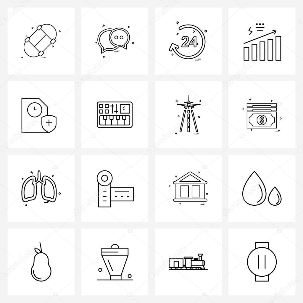 Modern Style Set of 16 line Pictograph Grid based energy, data, consumption, day Vector Illustration