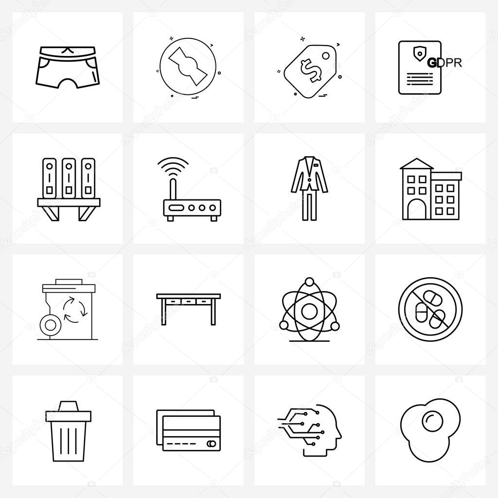 16 Interface Line Icon Set of modern symbols on education, text, sale, file, gdpr document Vector Illustration