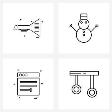 4 satır Pictograph Grid tabanlı medya, web siteleri, tarla faresi, kutlamalar, fitness Vector Illustration