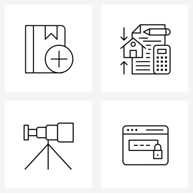 4 Düzenlenebilir Vektör Satırı Simgesi ve Modern Kitap, Bilim, Mimar, Hesapla, Teleskop Vektörü Resimleri