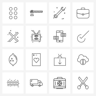 İptal, çapraz, inşaat, çanta, evrak çantası İllüstrasyon evrensel çizgi simgelerinden oluşan 16 set