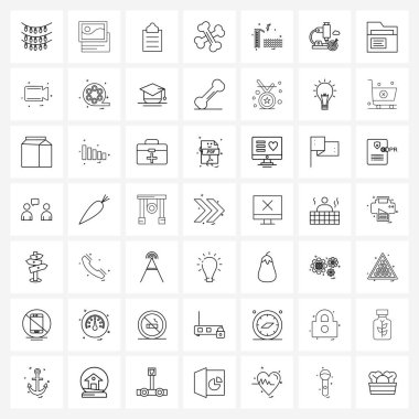 49 satır Pictograph Grid tabanlı modern biçim seti mikroskop, atlama, pano, atlama, korkunç vektör ilüstrasyonu