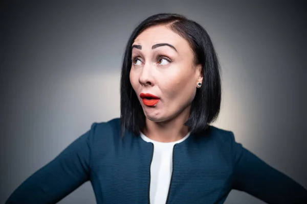 Studio shot of brunette female has aggression and disgust — Stock Photo, Image