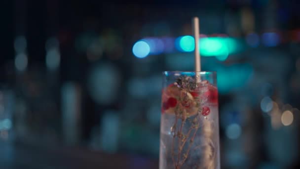 Camarero mezcla moderno gin tonic cóctel con hielo — Vídeos de Stock
