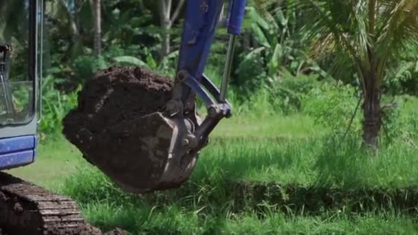 Bulldozer industriel creuser le sol et le sol dans la forêt tropicale humide — Video