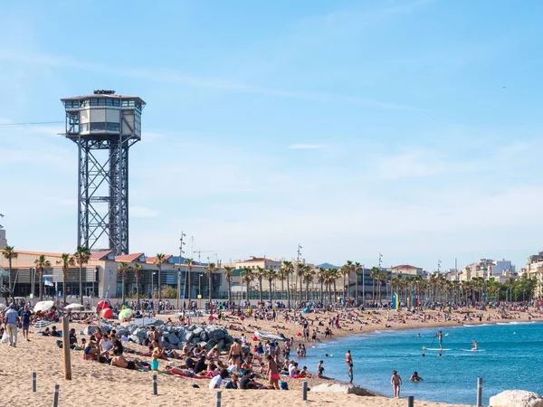 Barcelona España Mayo 2017 Vista Los Turistas Sobre Arena Playa — Foto de Stock