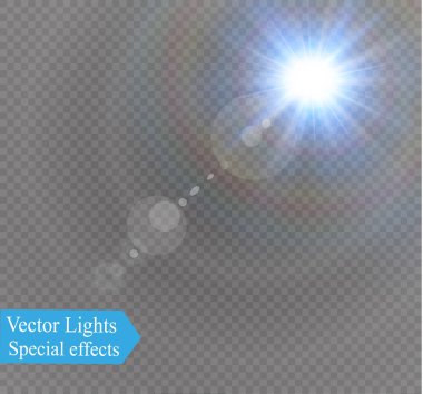 Soyut objektif altın açık güneş ışınları şeffaf özel ışık efekti tasarım.