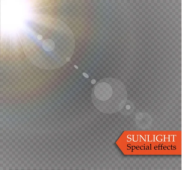 Χρυσό αφηρημένη φακό μπροστά ηλιακή έκλαμψη διαφανή ειδικά φωτεινό εφέ σχεδιασμού. — Διανυσματικό Αρχείο